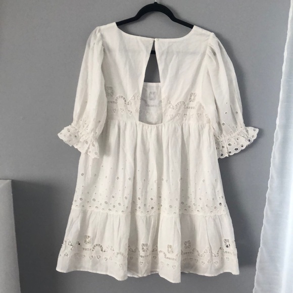 Anthropologie White Eyelet Puff-Sleeve Mini Dress - Picture 7 of 7